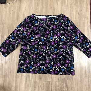New Ann Taylor Black and Purple Floral Long Sleeve Top XXL